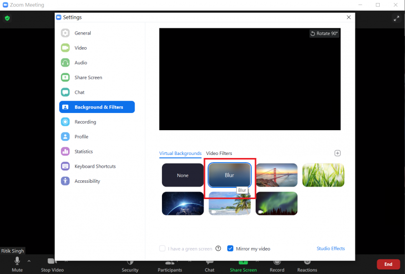 Cara blur background Zoom Biro Teknologi Informasi